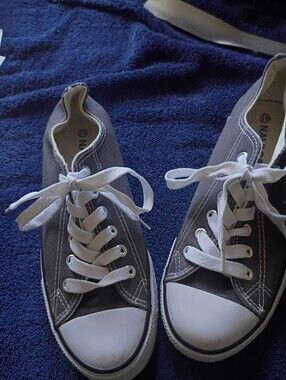 Gray Canvas Lace-Up Sneakers with White Toe Caps